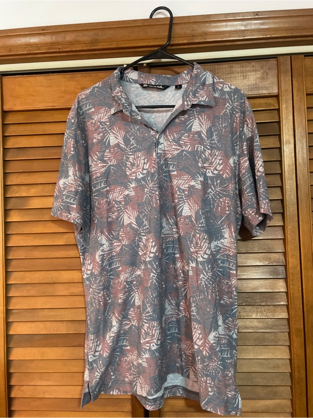 Travis Mathew Short-Sleeve Leaf-Print Polo in Dusty Blue & Rust